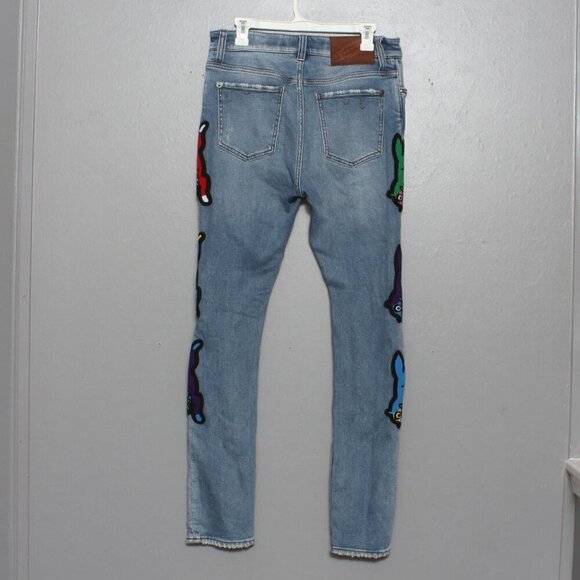 Ice cream Bill Breaker medium wash blue button fly patches distress jeans - Picture 2 of 15